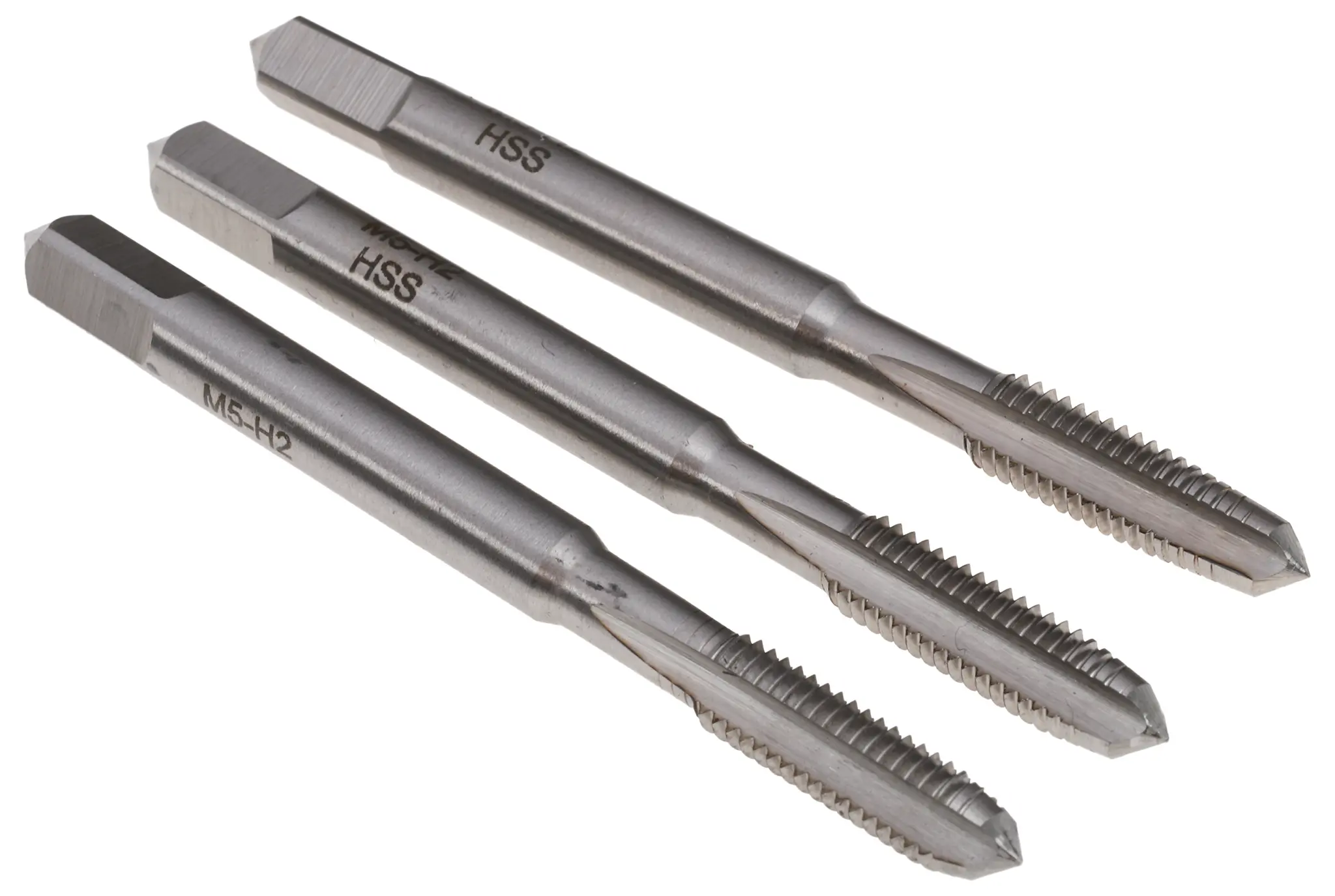 Produktfoto 1 von RS PRO Gewindebohrer Satz HSS Hand, Metrisch Gerade Nut, Rechtsgewinde, 3-teilig M5
