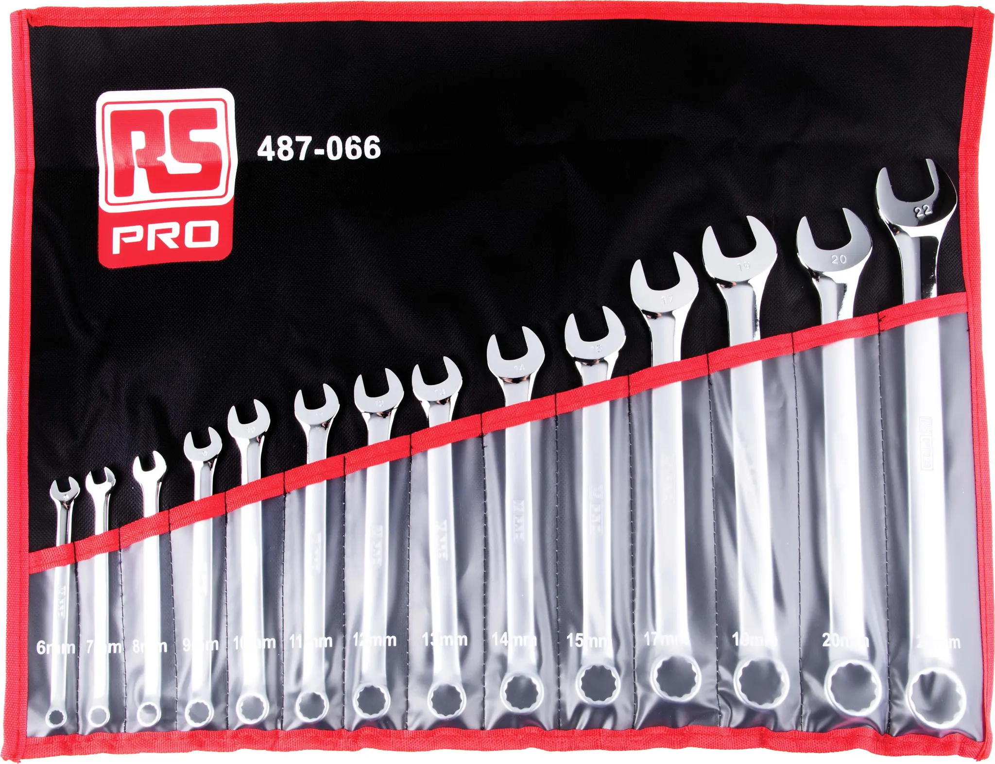 Produktfoto 1 von RS PRO Schraubenschlüsselsatz Ringschlüssel CrV-Stahl, 14-teilig 6 To 22 mm