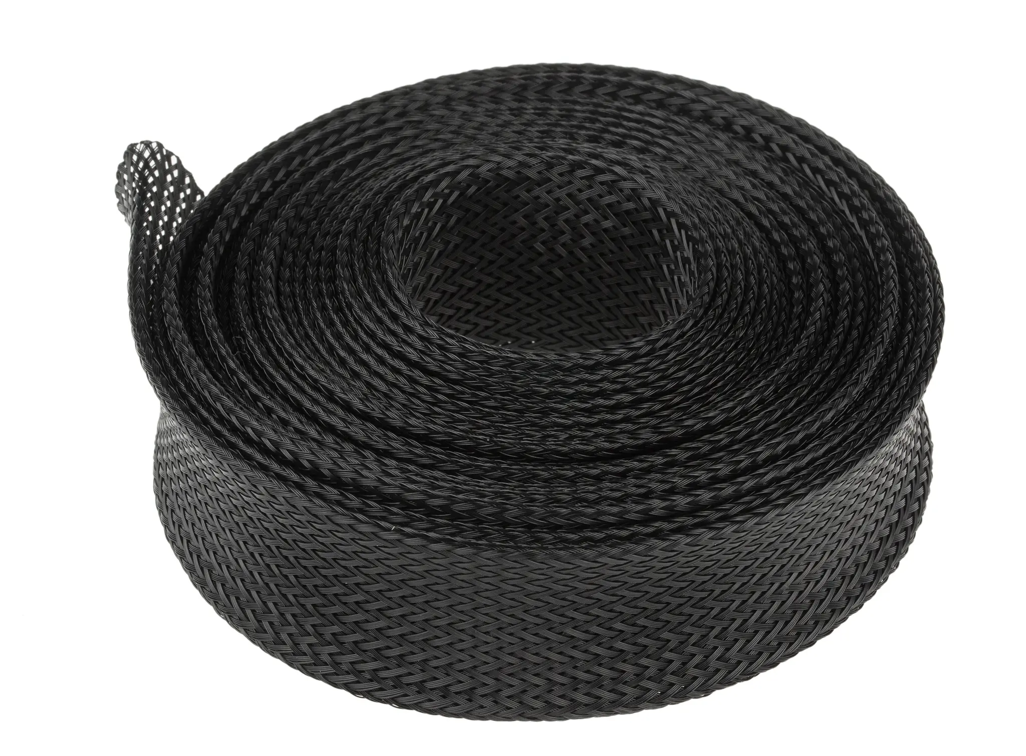 Produktfoto 1 von RS PRO Kabelschlauch Schwarz PET für Kabel-Ø 25mm bis 45mm, Länge 5m Umflochten Dehnbar