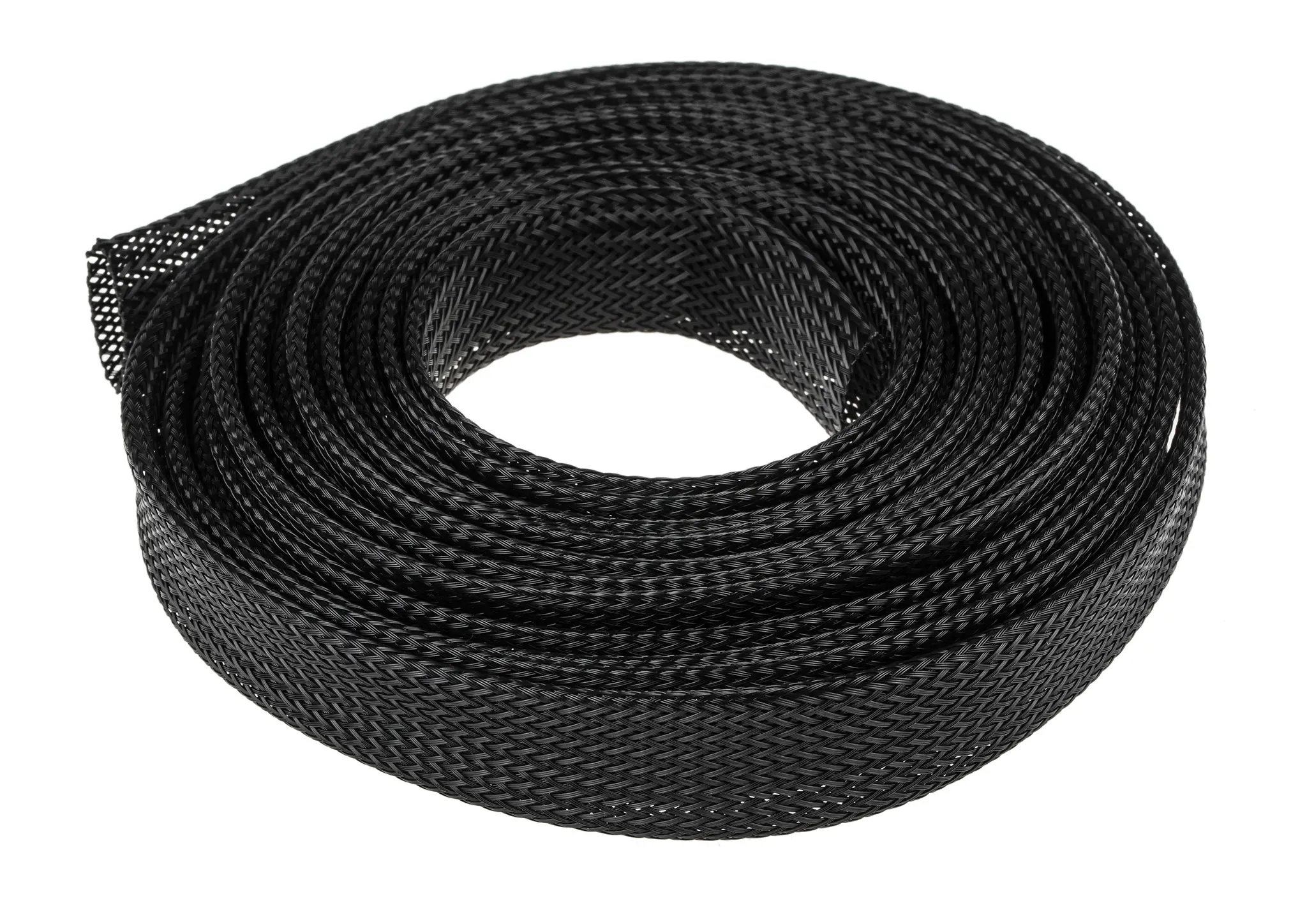 Produktfoto 1 von RS PRO Kabelschlauch Schwarz PET für Kabel-Ø 12mm bis 30mm, Länge 5m Umflochten Dehnbar