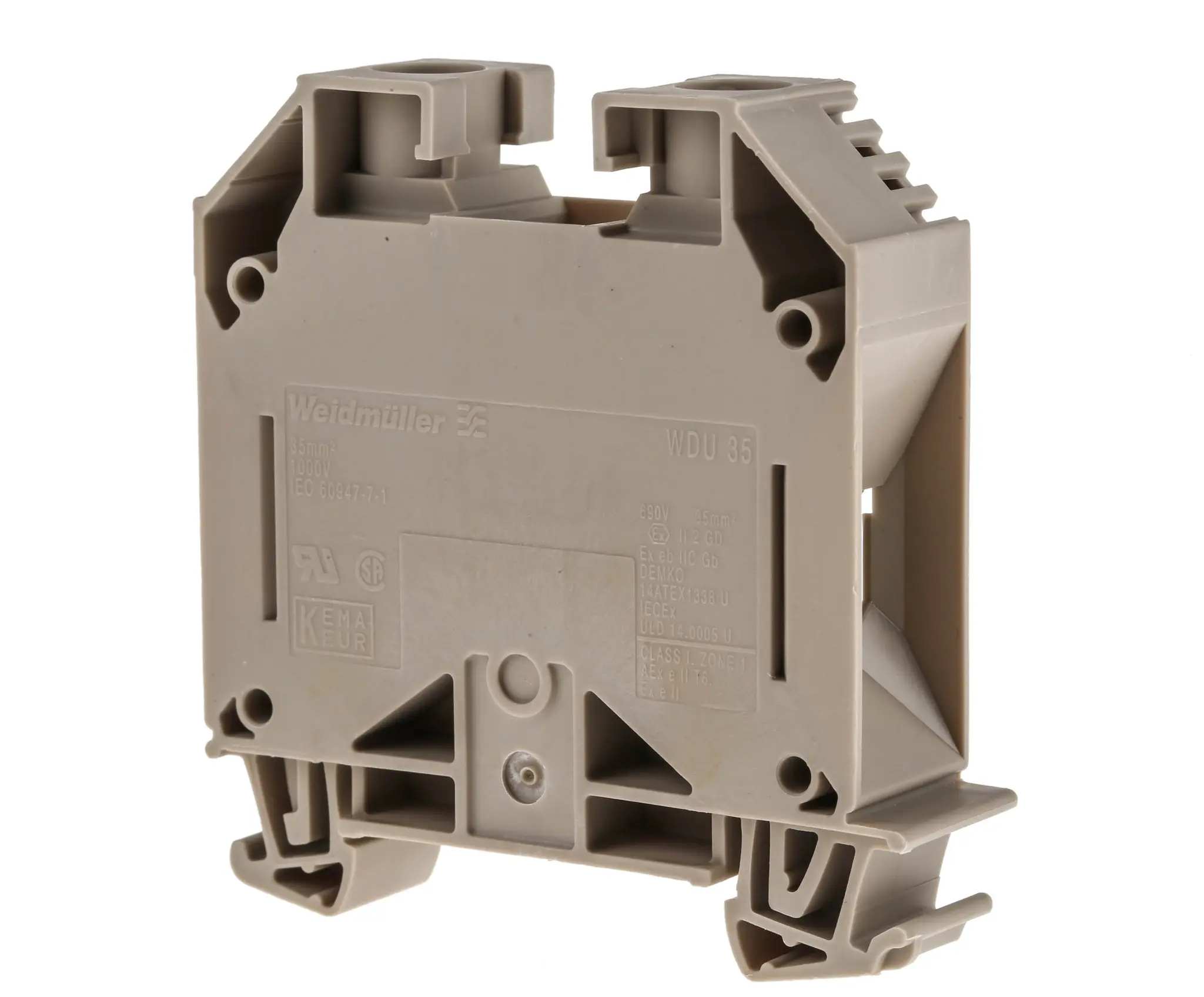 Produktfoto 1 von Weidmüller WDU Anschlussklemmenblock für Durchkontaktierung 1 Braun, 35 mm², 1 kV Schraubbefestigung ATEX