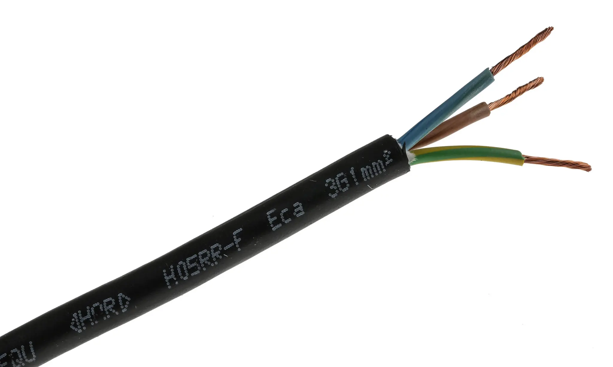 Produktfoto 1 von RS PRO H05-RRF, H05RR-F Netzkabel, 3-adrig Schwarz /Ø 8.5 mm Außen-ø , 50 m 60 °C, 300 V, 500 V, Gummi