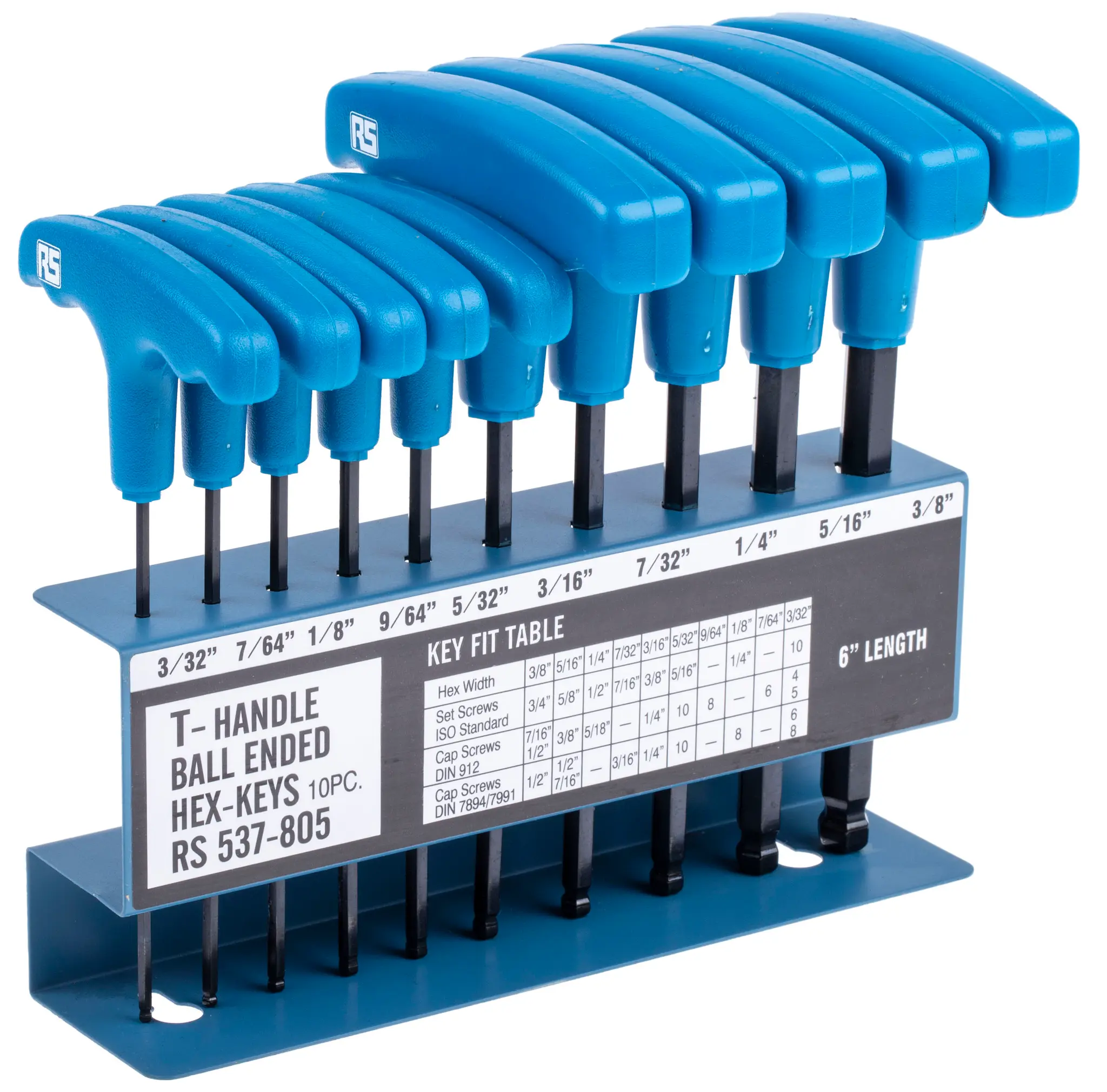 Produktfoto 1 von RS PRO zöllig  Innensechskant-Schlüssel, Satz 10-teilig 3/32 → 3/8Zoll T-Griff lang