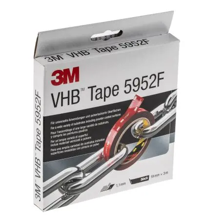 Produktfoto 1 von 3M 5952F VHB Acrylschaum Schaumstoff Klebeband doppelseitig, Schwarz, Stärke 1.1 mm, 19mm x 3 m, 39N/cm