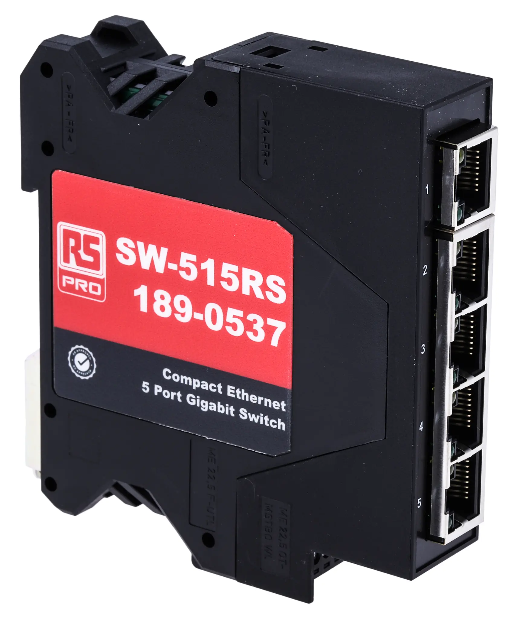 Produktfoto 1 von RS PRO Industrial-Ethernet-Switch, 5 x RJ45 / 1000Mbit/s für DIN-Schienen, 5 → 30V dc