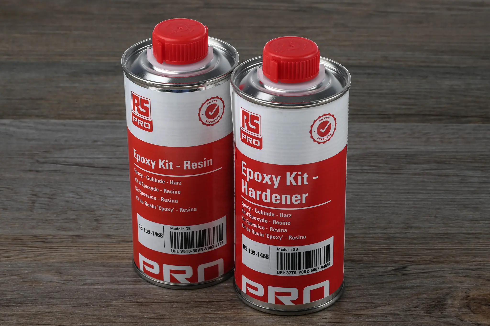 Produktfoto 1 von RS PRO Vergussmasse, Aushärtung 24 → 48 h 500 g Shore D80 bernsteinfarben