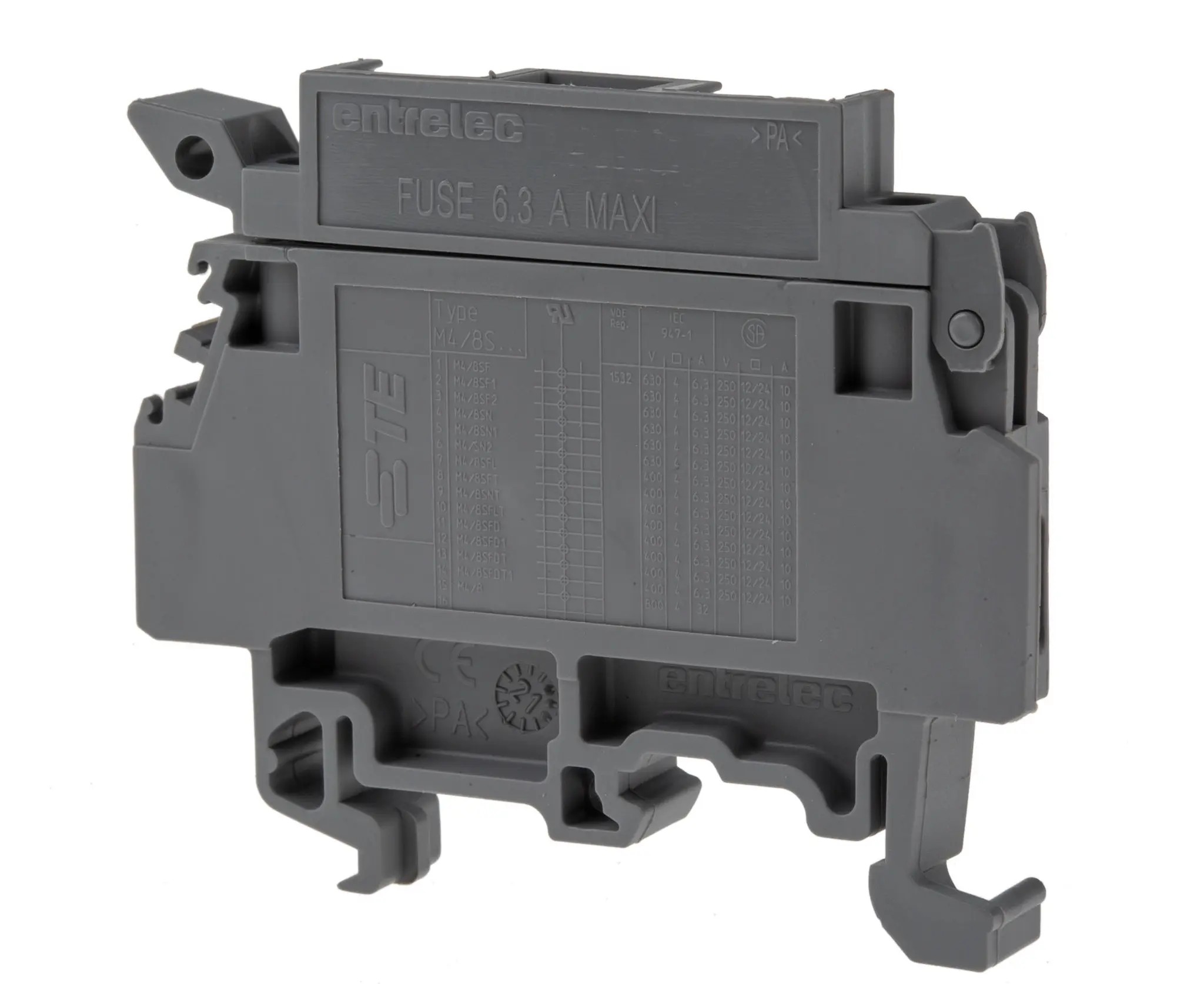 Produktfoto 1 von Entrelec MA Reihenklemme mit Sicherungshalter 1 Grau, 4 to 6 mm², 630 V Schraubbefestigung Abgesichert