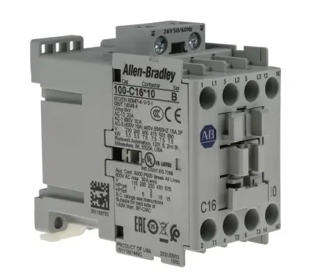 Produktfoto 1 von Allen Bradley 100C Schütz 24V ac-Spule, 3-polig, 690V ac / 16 A 24V ac 7.5 kW 3 Schließer Motorsteuerung, Umkehrend