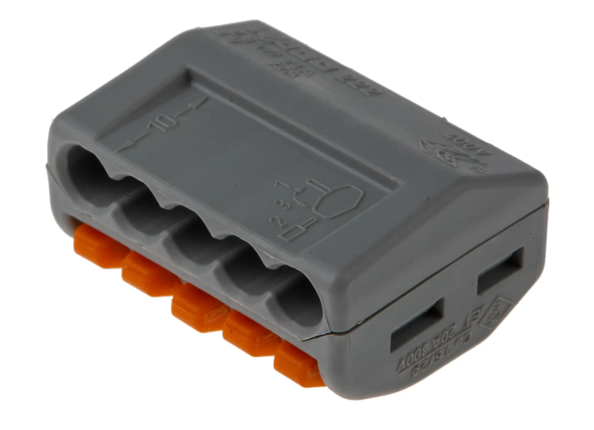 Produktfoto 1 von WAGO 222 Kupfer Polyamid Hebelsteckverbinder 32A Grau 5-polig Zugfederklemme 12AWG, 28 AWG