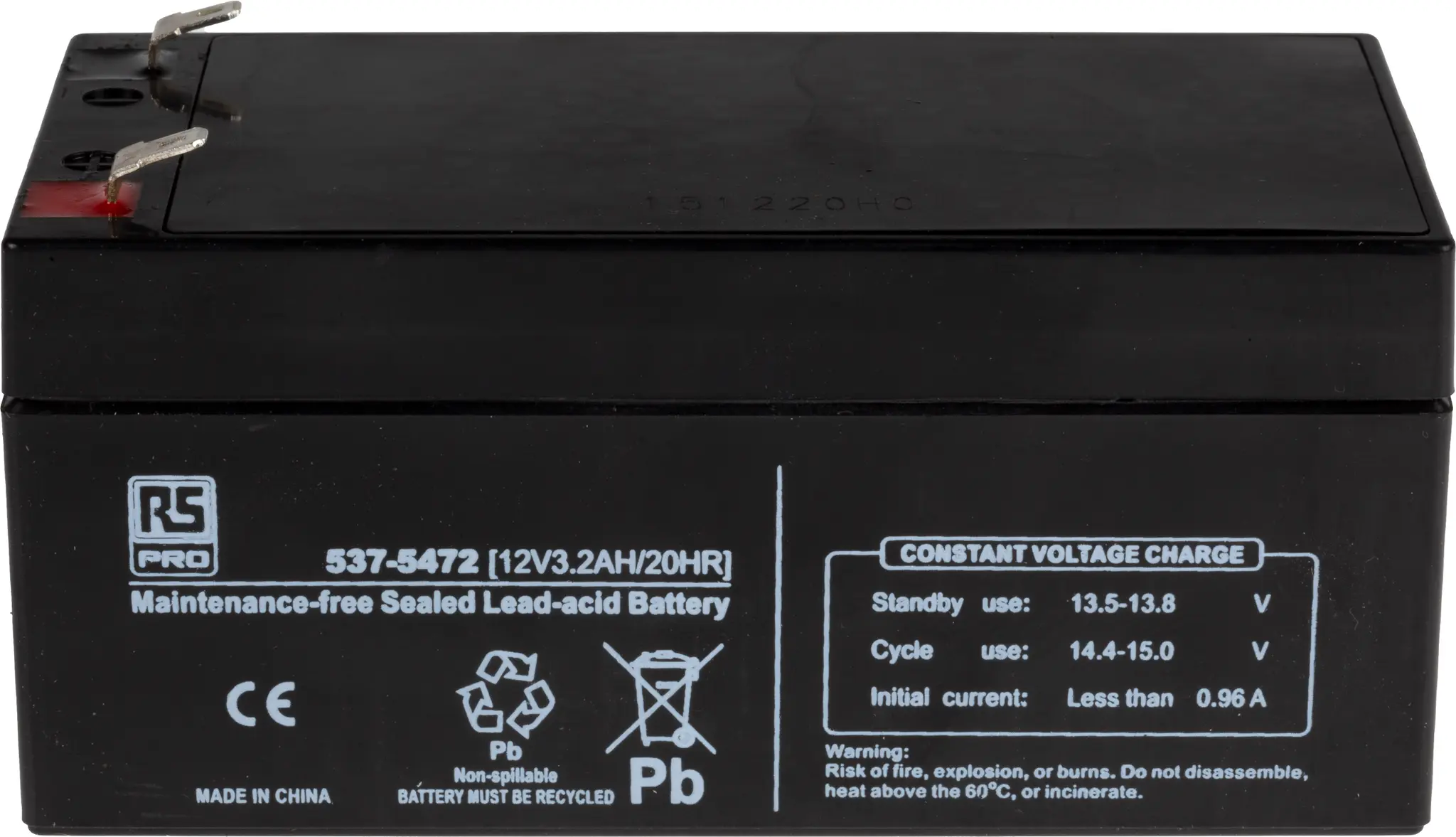 Produktfoto 1 von RS PRO RS PRO Abgedichteter Bleiakku, 12V / 3.2Ah, T1-Anschluss, 134 x 67 x 59.5mm