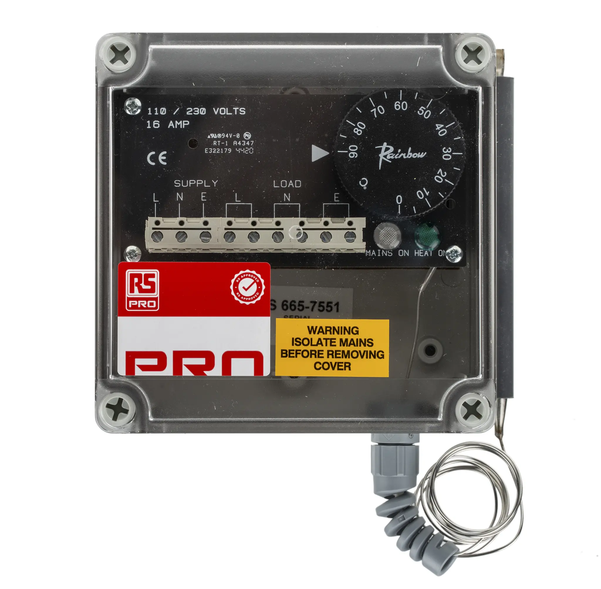 Produktfoto 1 von RS PRO Begleitheizung Thermostat, 125 mm x 125 mm x 75 mm, 90 °C, 0 °C