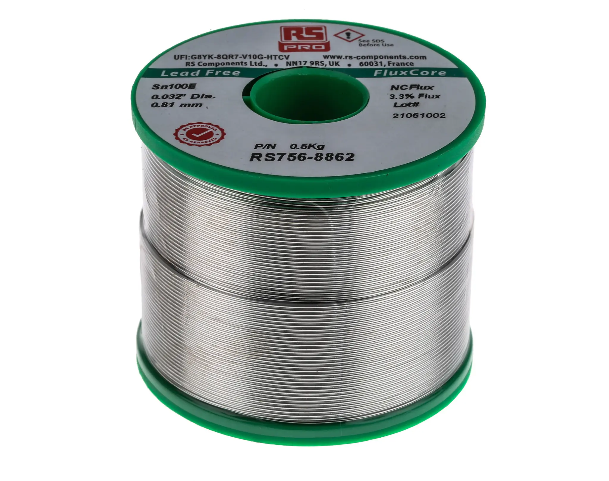 Produktfoto 1 von RS PRO Draht Lötzinn bleifrei 99.5 %Sn 0 %Pb 0.5 %Cu, 228 °C, Ø 0.81 mm / 500 g