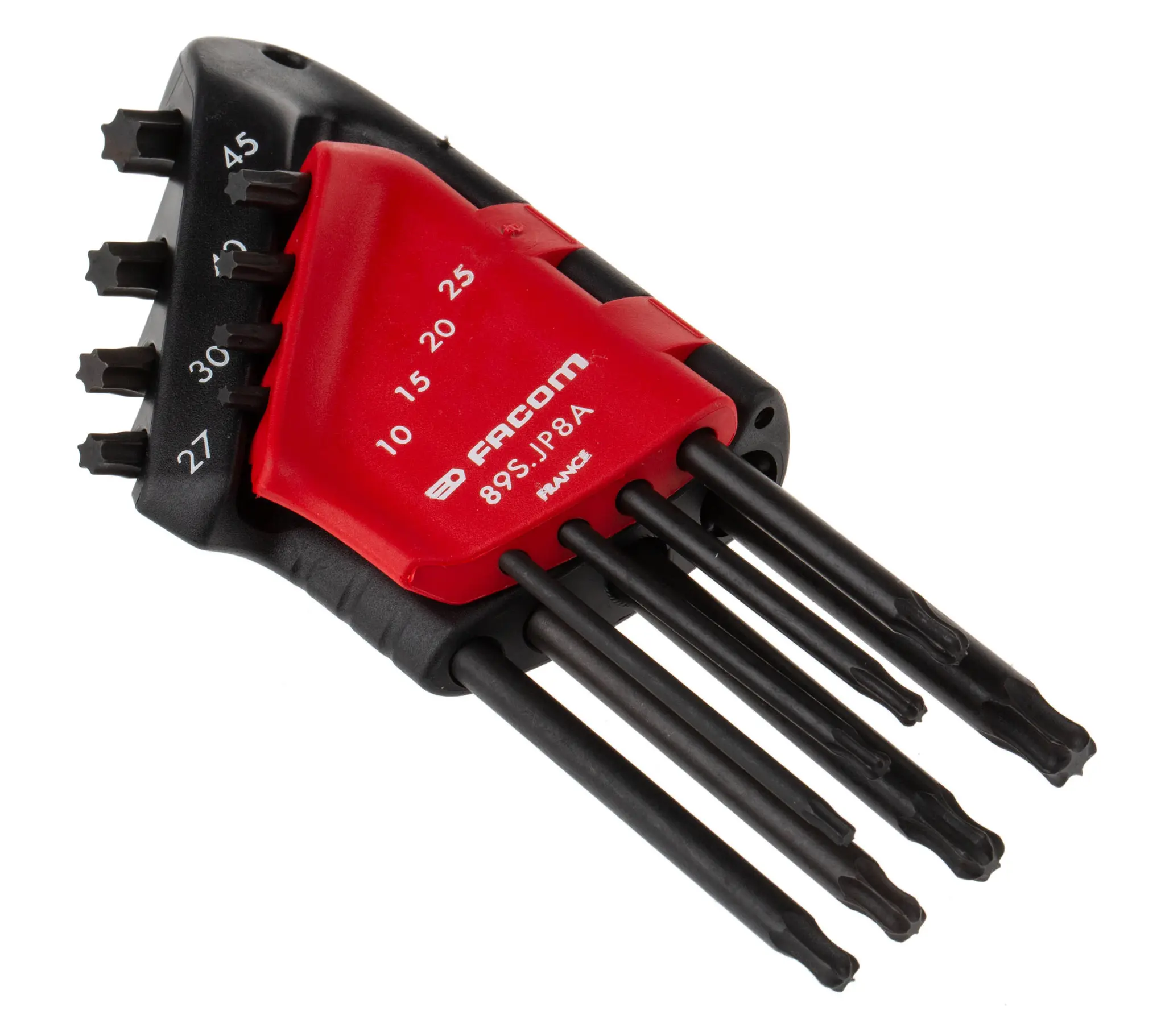 Produktfoto 1 von Facom T10 - T15 - T20 - T25 - T27 - T30 - T40 - T45 TORX®-Schlüsselsatz L-Form lang Edelstahl 8-teilig, T10 - T15 - T20