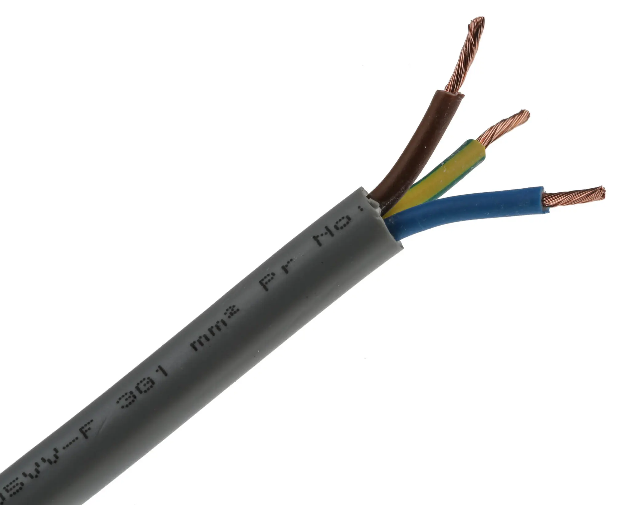 Produktfoto 1 von RS PRO H05VV-F Netzkabel, 3-adrig Grau /Ø 6.91 mm Außen-ø , 100 m 70 °C, 300 V, 500 V, Polyvinylchlorid