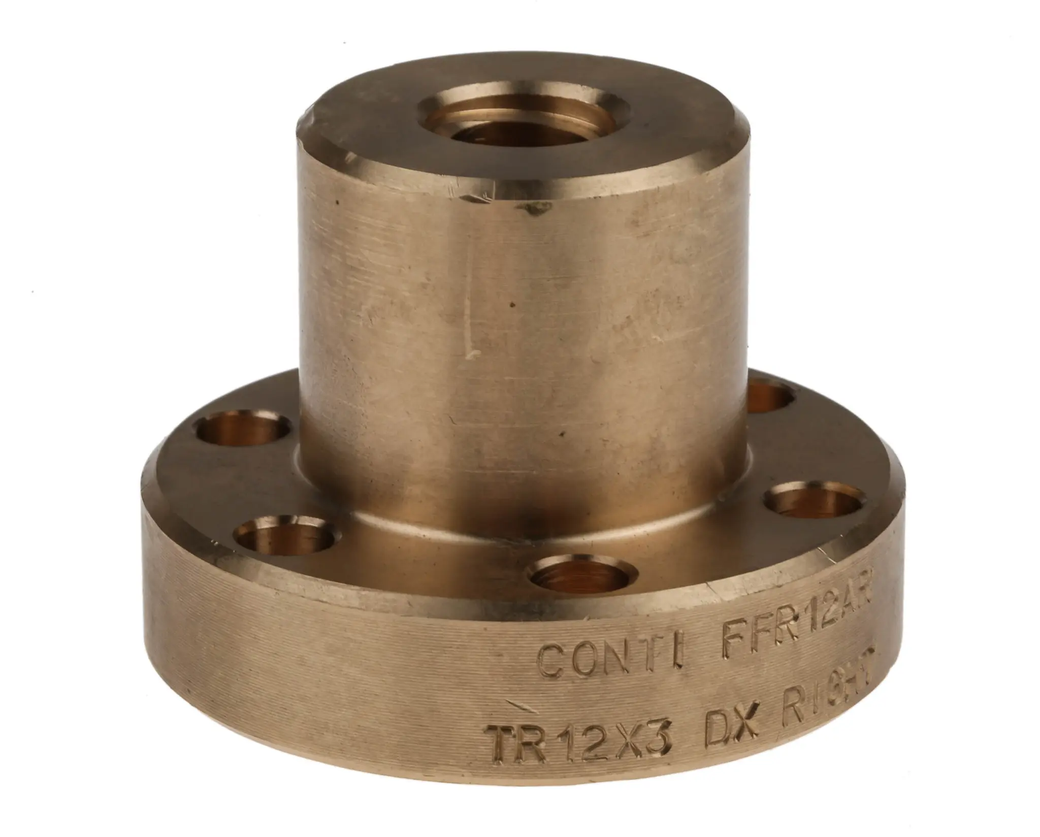 Produktfoto 1 von RS PRO 3 mm Spindelmutter Rund mit Flansch 12 mm, Außen-Ø: 48 mm Außen-ø , Länge: 35 mm