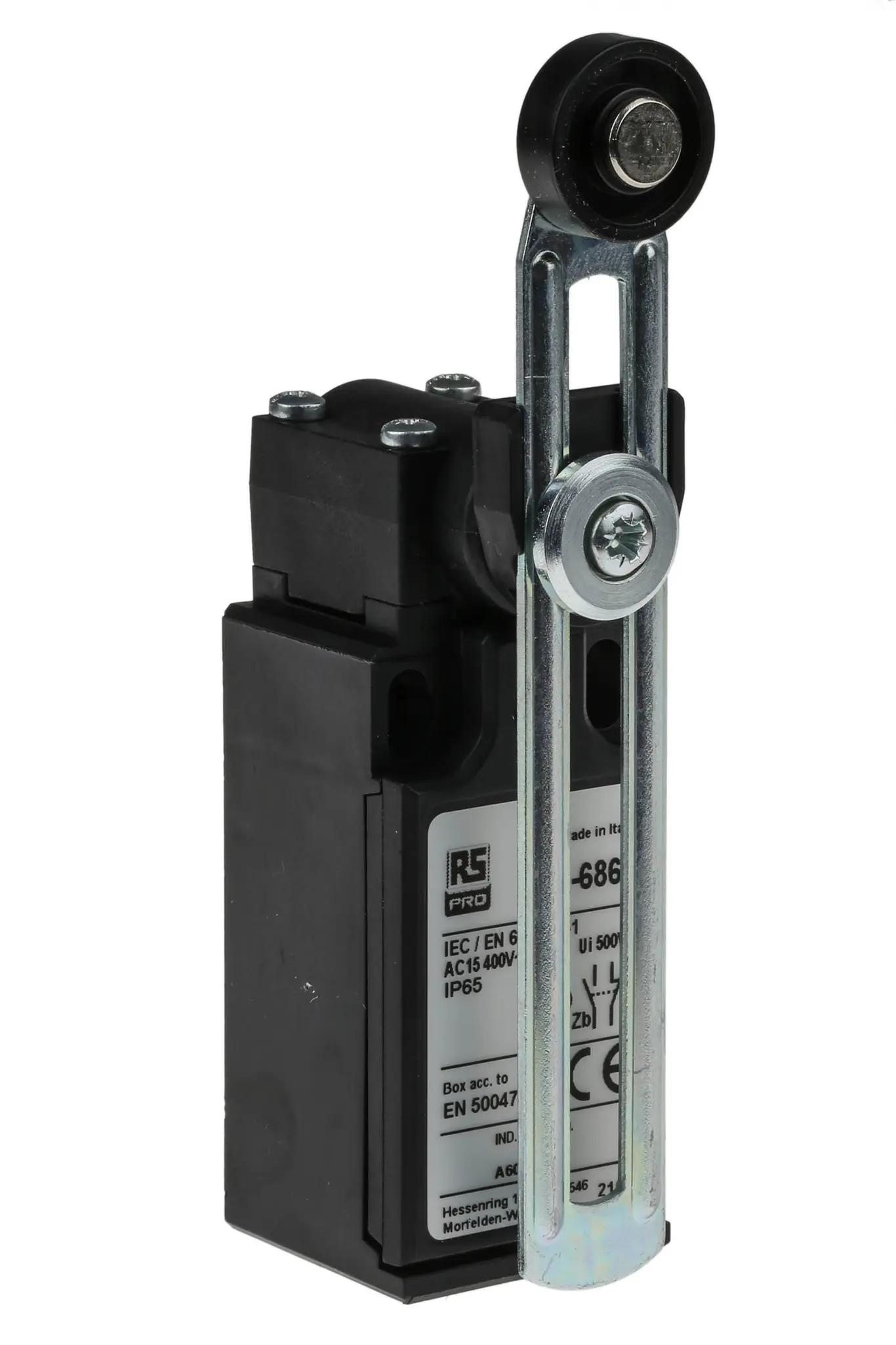 Produktfoto 1 von RS PRO Endschalter, Rollhebel verstellbar, DPST, Schließer/Öffner, IP 65, Glasfaserverstärkter Thermoplast, 10A