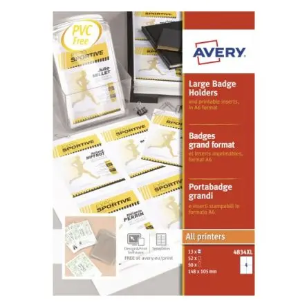 Produktfoto 1 von Avery Namensschild Klar Polyvinylchlorid 50 Halter pro Packung L. 148 mm B. 105mm Nichtleitend