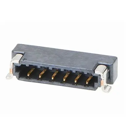 Produktfoto 1 von Molex 214721 Leiterplattenleiste gewinkelt, 6-polig / 1-reihig, Raster 0.8 mm Raster Oberfläche, Kabel-Platine,