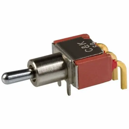 Produktfoto 1 von C & K gewinkelt Kippschalter 1-poliger Umschalter, Ein-Neutral-Ein, 20 V dc, 20 V ac, 0.4mA, gewinkelt