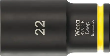 Produktfoto 1 von Wera 3/8 in, 22 mm Tiefschlag-Stecknuss Tiefschlag-Stecknuss Stahl geschmiedet, 63mm