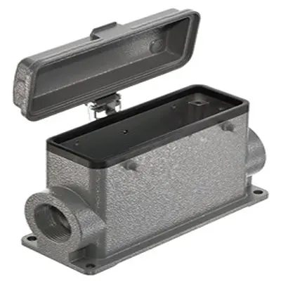 Produktfoto 1 von HARTING Han B Oberflächenmontiertes Gehäuse Doppelter Hebel 2, Oberfläche 24B Haube für seitliche Kabeleinführung, IP65