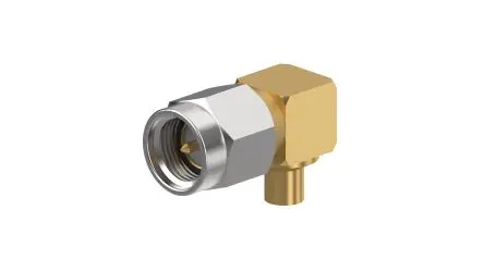 Produktfoto 1 von Huber+Suhner 16_SMA-50 Stecker Koaxialsteckverbinder SMA-Steckverbinder, Kabel, für RG-Kabel, 50 Ω Lot, gewinkelt