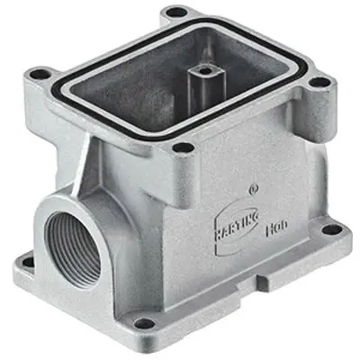 Produktfoto 1 von HARTING Han EMC Oberflächenmontiertes Gehäuse Schraubbefestigung, Oberfläche 6B Haube für seitliche Kabeleinführung,