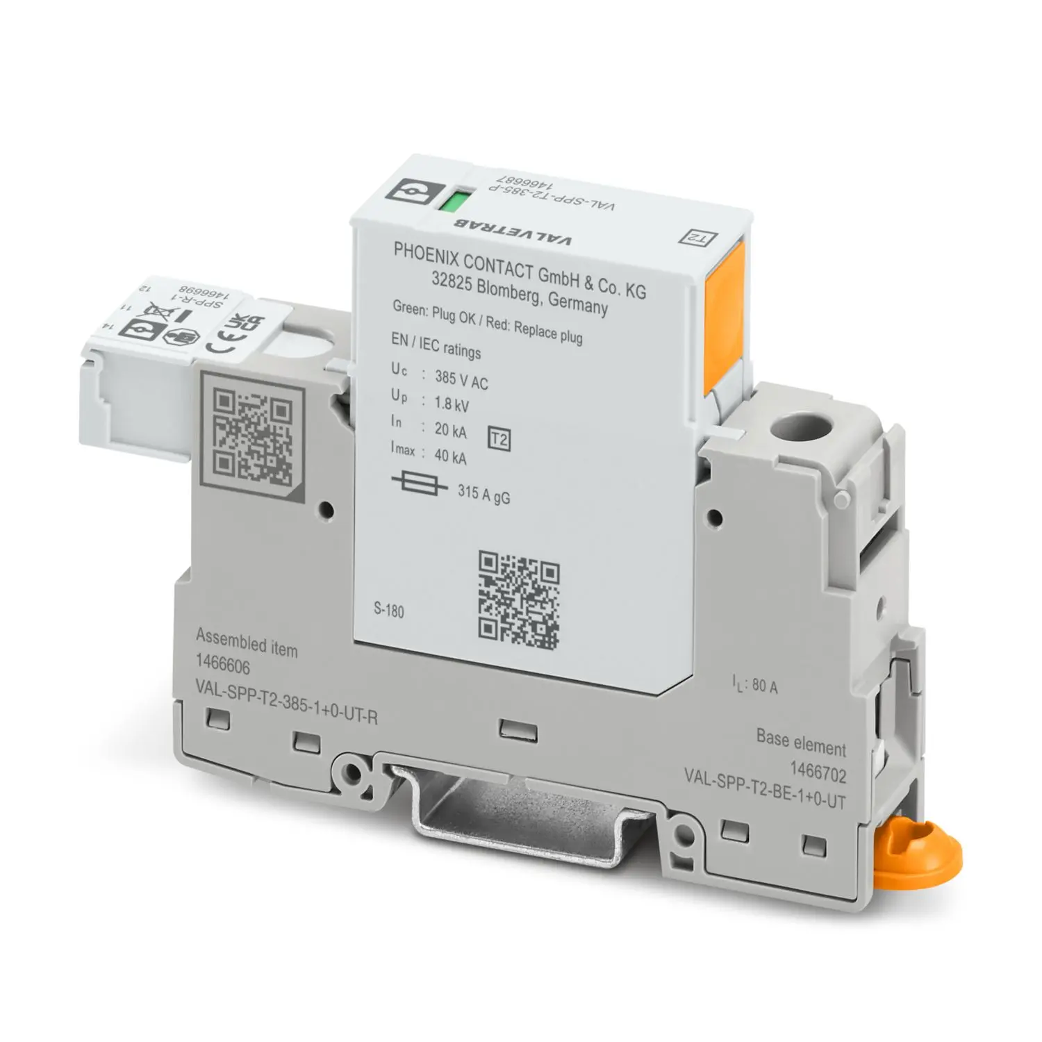 Produktfoto 1 von Phoenix VAL-SPP Überspannungsableiter Arrester Typ 2 385V ac, DIN-Hutschiene, -40 °C→85 °C