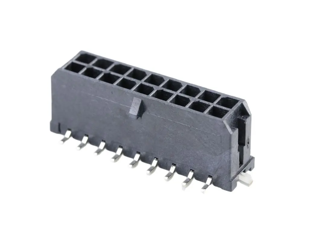 Produktfoto 1 von Molex 43045 Stiftsockel Vertikal, 18-polig / 2-reihig, Raster 3 mm SMD, Kabel-Platine, Ummantelt