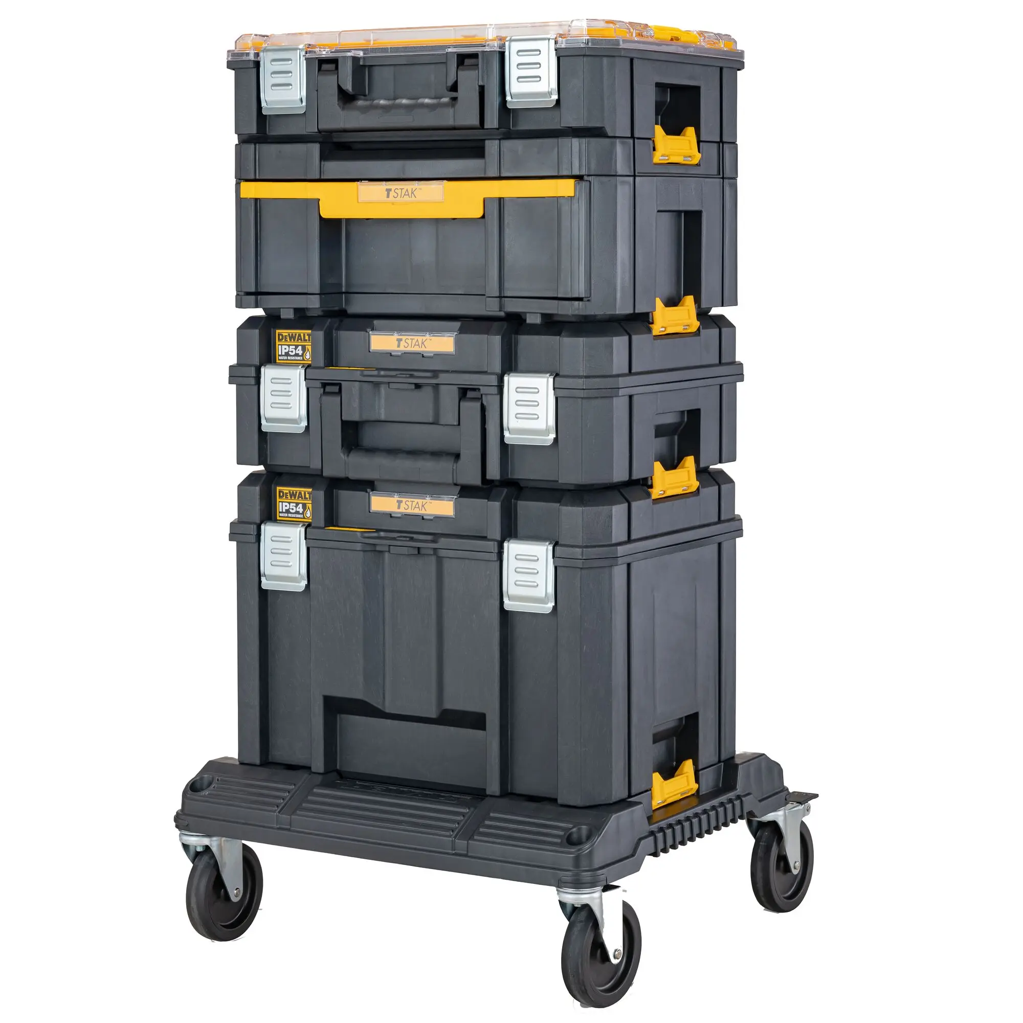Produktfoto 1 von DeWALT Metall Werkzeugbox Schwarz, 3 Schubladen, L. 49 mm B. 43.5 mm H. 94 mm, 14.3 kg mit Rädern