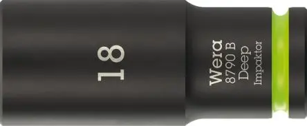 Produktfoto 1 von Wera 3/8 in, 18 mm Tiefschlag-Stecknuss Tiefschlag-Stecknuss Stahl geschmiedet, 63mm