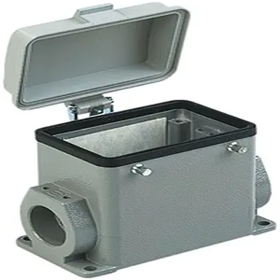 Produktfoto 1 von HARTING Han A Oberflächenmontiertes Gehäuse Doppelter Hebel 2, SMD 32A Haube für seitliche Kabeleinführung, IP65