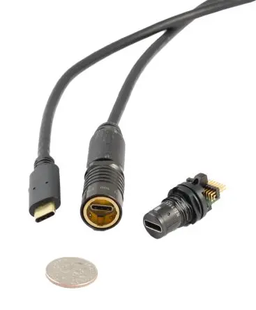 Produktfoto 1 von Amphenol Socapex, gewinkelt UCOM-USBC USB-Steckverbinder Stecker USB Typ C 1, Kabel USB 3.2 Gen 1, USB 3.2 Gen 2 IP68