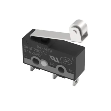 Wurth Elektronik Mikroschalter Rollenhebel-Betätiger Lötöse, 1-poliger Umschalter, 24 V dc IP40 0 °C - 105 °C