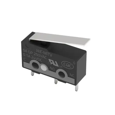 Produktfoto 1 von Wurth Elektronik Mikroschalter Gerader Hebel-Betätiger Stiftpin, 1-poliger Umschalter, 24 V dc IP40 0 °C - 105 °C