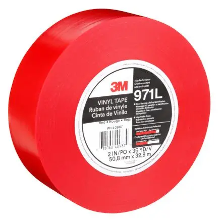 Produktfoto 1 von 3M 971 Vinyl Sicherheitsband Rot Typ Sicherheitsstreifenbänder, Stärke 0.4318 mm, 32.9mm x 50.8 mm
