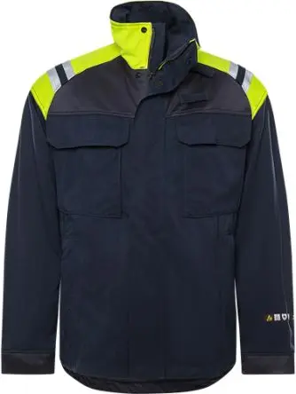Produktfoto 1 von Fristads Flamestat Unisex Jacke, 10 % Lyocell, 20 % Wolle, 60 % Viskose FR, Schwere Wolle, Polyamid Marine, Neongelb,