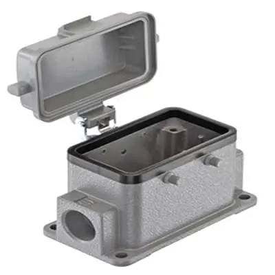 Produktfoto 1 von HARTING Han B Oberflächenmontiertes Gehäuse Doppelter Hebel 2, Oberfläche 10B Haube für seitliche Kabeleinführung, IP65