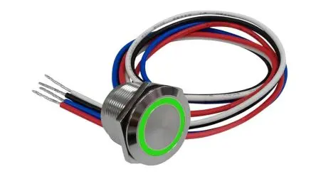 Produktfoto 1 von RND RND 210 Schalter Kapazitiv Tastend Kurzzeitbetrieb 12V dc / 30V dc 1-poliger Umschalter Beleuchtet, Grün / 1.5A,