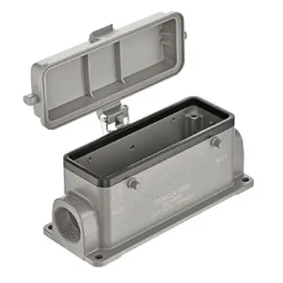 Produktfoto 1 von HARTING Han B Oberflächenmontiertes Gehäuse Doppelter Hebel 2, Oberfläche 24B Haube für seitliche Kabeleinführung, IP65