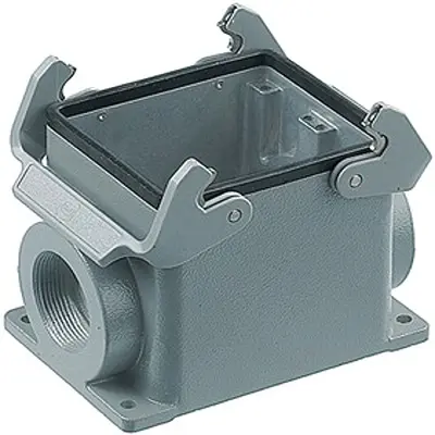 Produktfoto 1 von HARTING Han B Oberflächenmontiertes Gehäuse Doppelter Hebel 2, SMD 32B Haube für seitliche Kabeleinführung, IP65