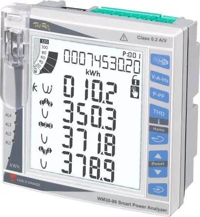 Produktfoto 1 von Carlo Gavazzi WM30 Energiezähler Leistungsmesser LCD Energiemessgerät, 10-stellig / 3-phasig Impulsausgang