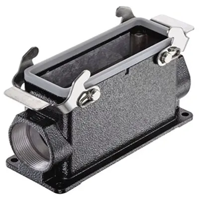 Produktfoto 1 von HARTING Han M Oberflächenmontiertes Gehäuse Doppelter Hebel 2, SMD 24B Haube für seitliche Kabeleinführung, IP65