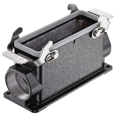 Produktfoto 1 von HARTING Han M Oberflächenmontiertes Gehäuse Doppelter Hebel 2, Oberfläche 24B Haube für seitliche Kabeleinführung, IP65
