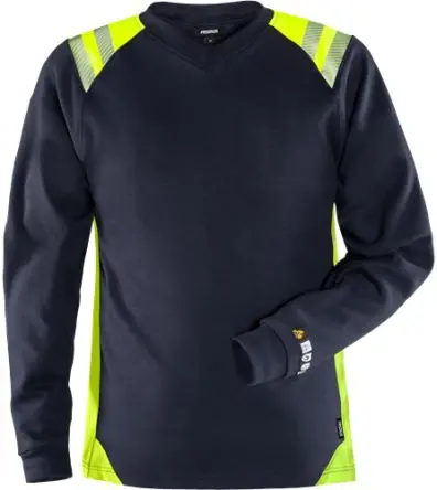 Produktfoto 1 von Fristads 7358 TFL T-Shirt Lang Marine, Gelb Damen 3XL 2 % antistatische Fasern, 44 % Baumwolle, 54 % Modacryl