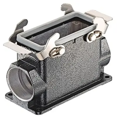 Produktfoto 1 von HARTING Han M Oberflächenmontiertes Gehäuse Doppelter Hebel 2, SMD 16B Haube für seitliche Kabeleinführung, IP65