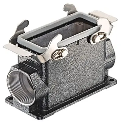 Produktfoto 1 von HARTING Han M Oberflächenmontiertes Gehäuse Doppelter Hebel 2, Oberfläche 16B Haube für seitliche Kabeleinführung, IP65