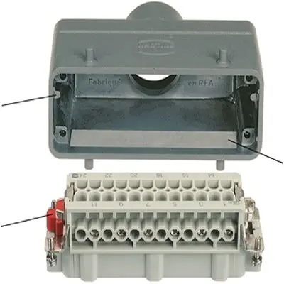 Produktfoto 1 von HARTING Han Hv E Haube Doppelter Hebel 2, Kabel 24B Haube für obere Kabeleinführung, IP65
