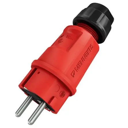 Produktfoto 1 von MENNEKES SCHUKO Stecker Schwarz, Rot 2P+PE, 230V, Kabel Gerade IP54 16A