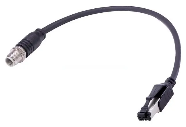 Produktfoto 1 von HARTING Cat.5 Kabel assembliert, 1 m, Schwarz 360°-Schirmung Stecker, A M12 Buchse, B RJ45, Elastomer